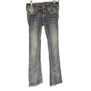 Rock Revival Nancy Bootcut Jeans Embroidered Contrast Stitch Size 25 Low‎ Rise